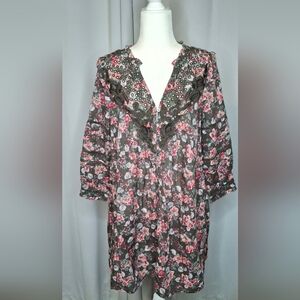 Sundance Tunic Dress Womens Gray Pink Floral Embroidered Lace Eyelet Size PM